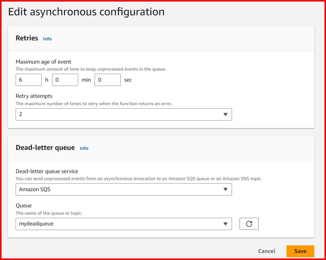 Picture showing the edit screen of asynchronous invocation section